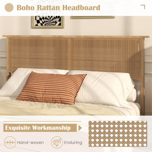 Twin/Full/Queen Size Bed Frame with Rattan Headboard-Queen Size
