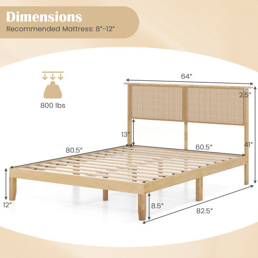 Twin/Full/Queen Size Bed Frame with Rattan Headboard-Queen Size