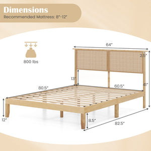 Twin/Full/Queen Size Bed Frame with Rattan Headboard-Queen Size