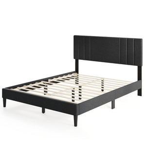 Full/Queen/Twin Size Bed Frame with Vertical Channel Tufted Headboard and Wooden Slats-Queen Size
