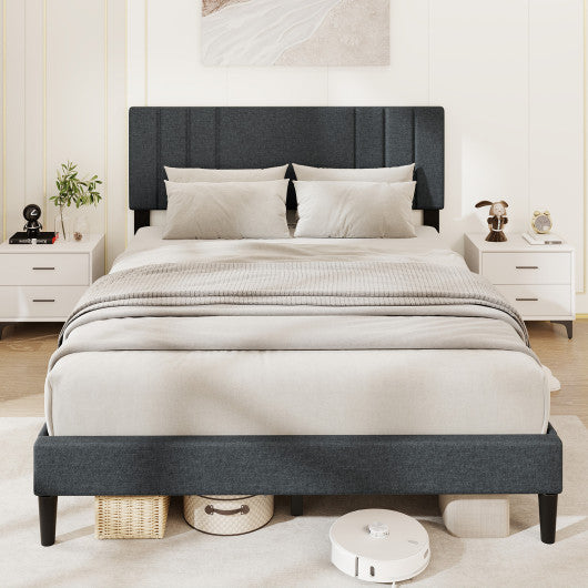 Full/Queen/Twin Size Bed Frame with Vertical Channel Tufted Headboard and Wooden Slats-Queen Size