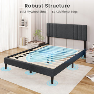 Full/Queen/Twin Size Bed Frame with Vertical Channel Tufted Headboard and Wooden Slats-Queen Size