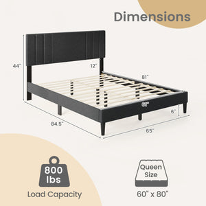 Full/Queen/Twin Size Bed Frame with Vertical Channel Tufted Headboard and Wooden Slats-Queen Size