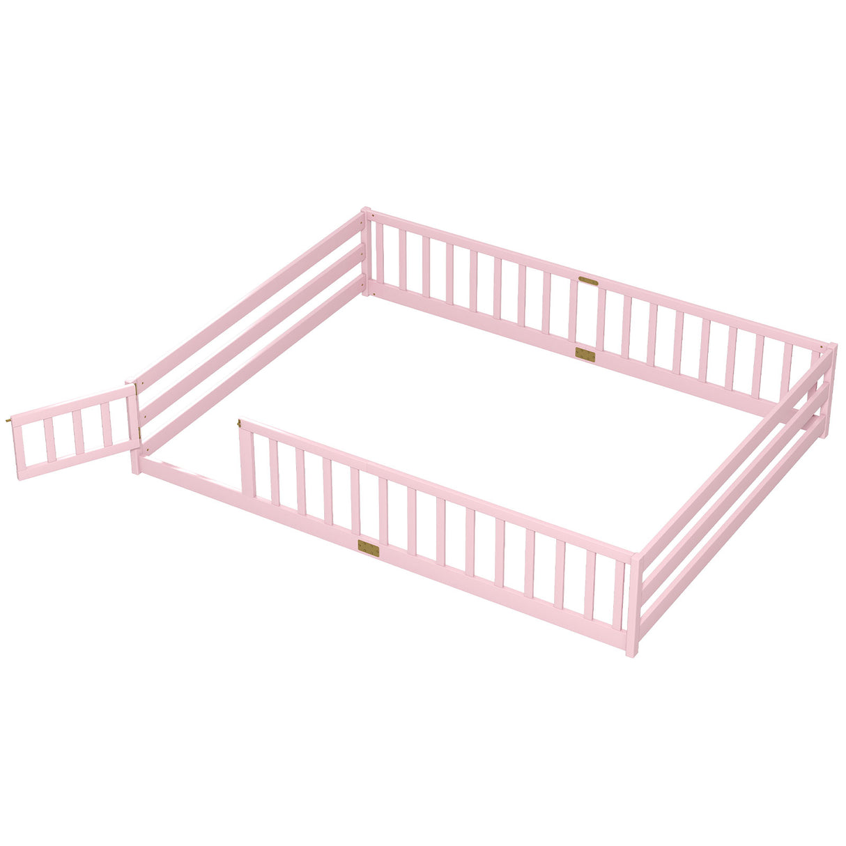 Queen Size Floor Bed Kids Montessori Bed Frame with Full Length Safety Guardrails-Pink