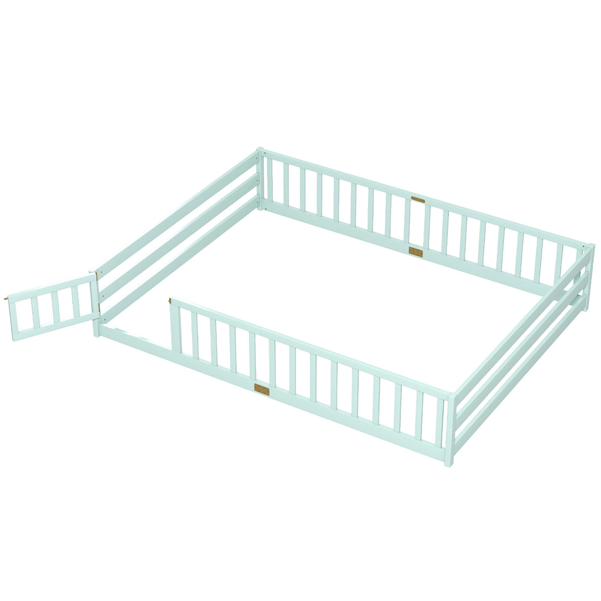 Queen Size Floor Bed Kids Montessori Bed Frame with Full Length Safety Guardrails-Green