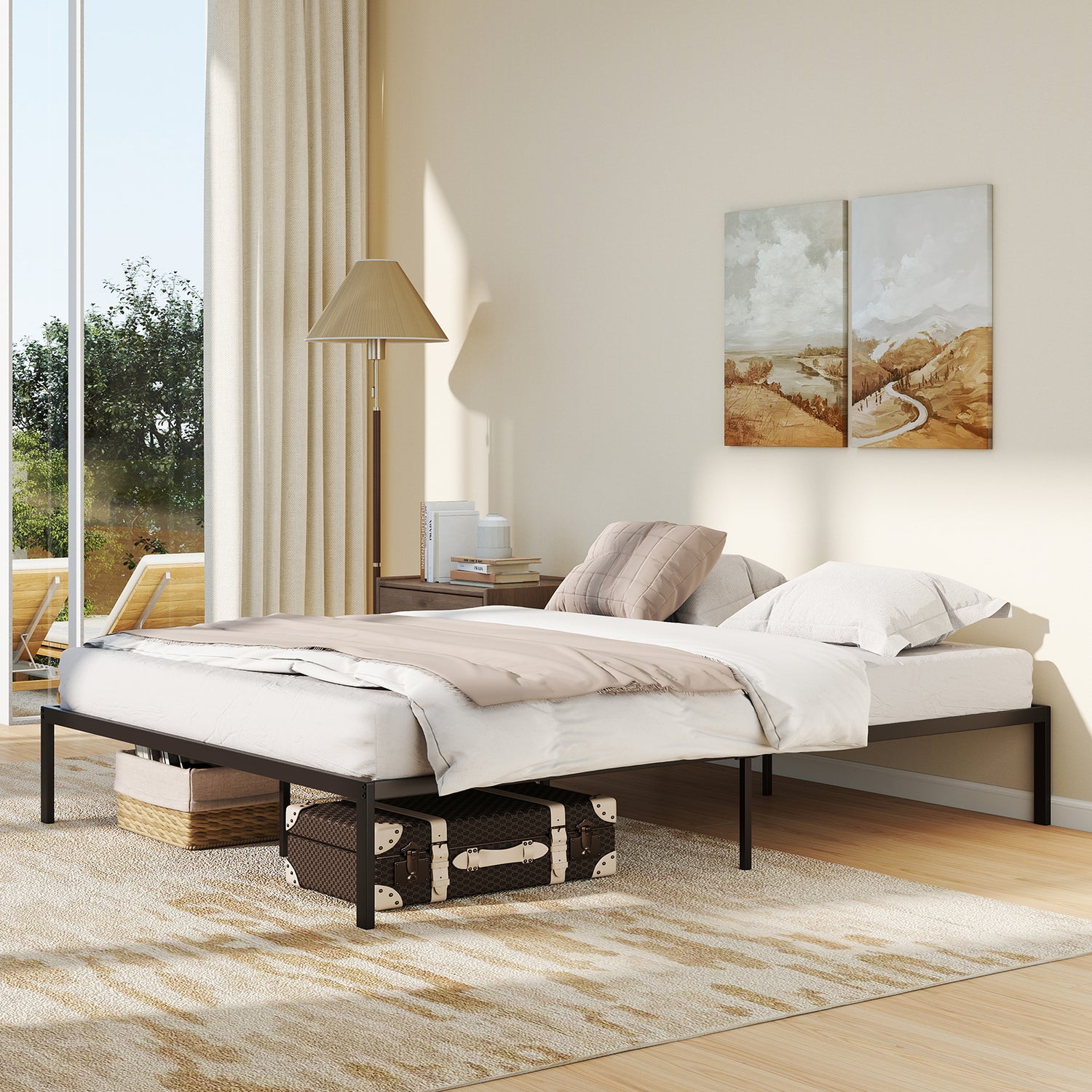 Full/Queen/King Size Metal Bed Frame Heavy Duty Support Slats Mattress Foundation-Queen Size