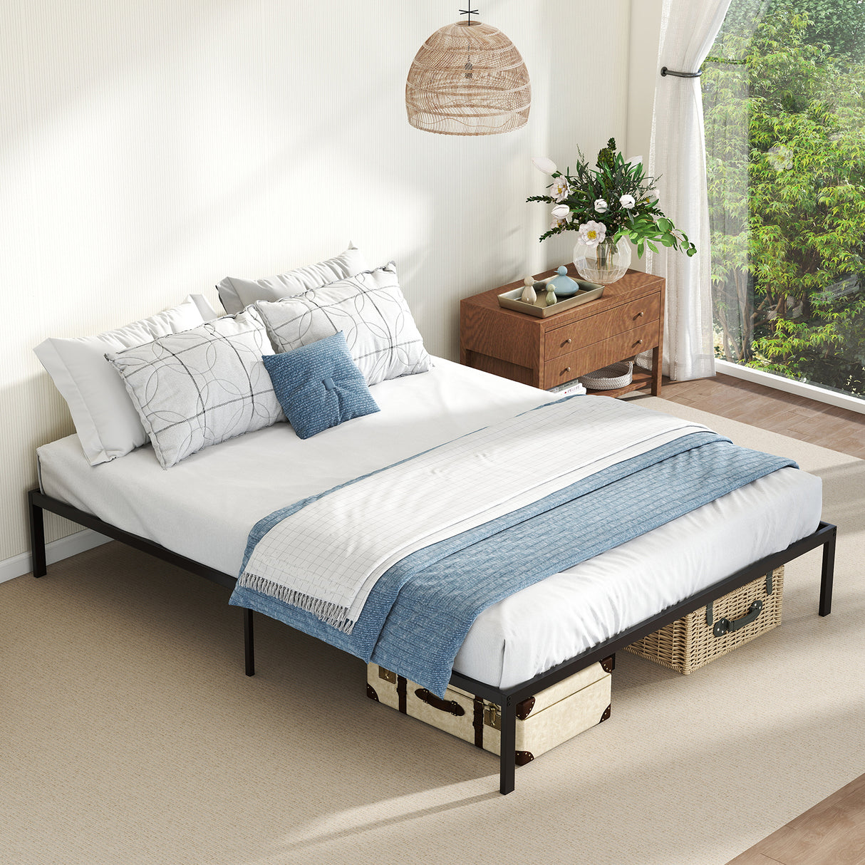 Full/Queen/King Size Metal Bed Frame Heavy Duty Support Slats Mattress Foundation-Queen Size