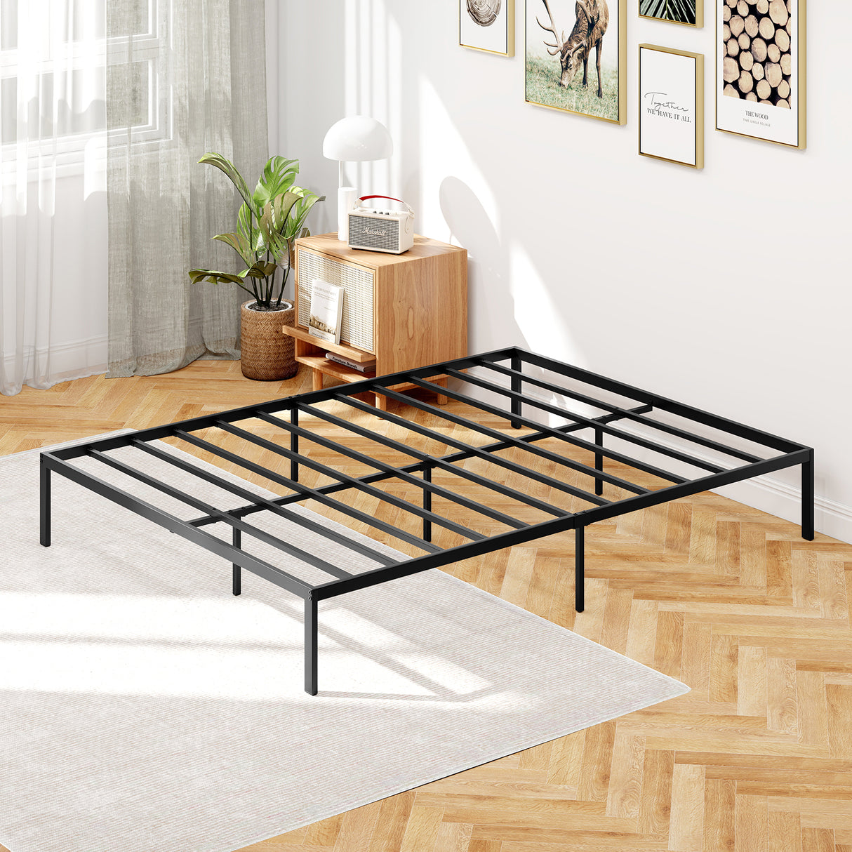 Full/Queen/King Size Metal Bed Frame Heavy Duty Support Slats Mattress Foundation-Queen Size