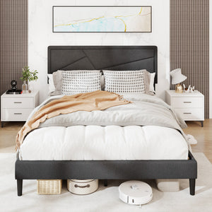 Twin/Full/Queen Size Upholstered Platform Bed Frame with High Headboard-Queen Size