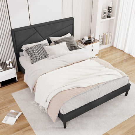 Twin/Full/Queen Size Upholstered Platform Bed Frame with High Headboard-Queen Size