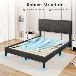 Twin/Full/Queen Size Upholstered Platform Bed Frame with High Headboard-Queen Size