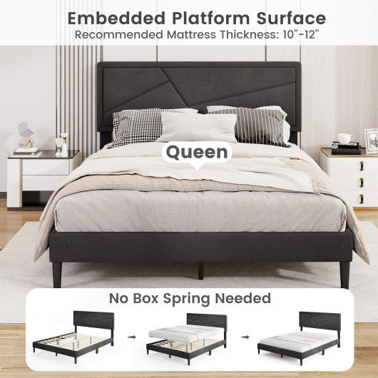 Twin/Full/Queen Size Upholstered Platform Bed Frame with High Headboard-Queen Size