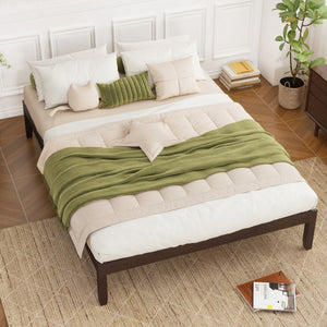 Queen Size Wood Bed Frame with Wooden Slats Support and Rubber Wood Legs-Espresso