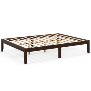 Queen Size Wood Bed Frame with Wooden Slats Support and Rubber Wood Legs-Espresso