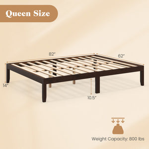 Queen Size Wood Bed Frame with Wooden Slats Support and Rubber Wood Legs-Espresso