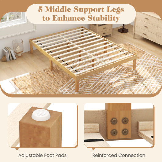 Queen Size Wood Bed Frame with Wooden Slats Support and Rubber Wood Legs-Natural
