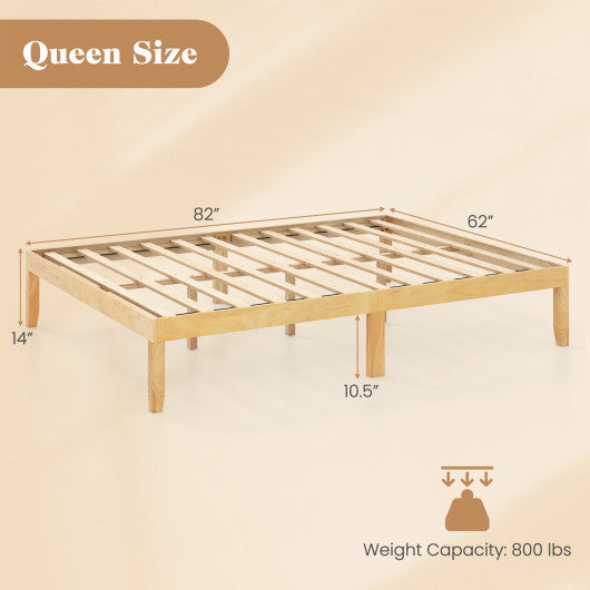 Queen Size Wood Bed Frame with Wooden Slats Support and Rubber Wood Legs-Natural
