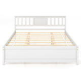 Wooden Platform Bed with Headboard and Wood Slat Support White-Queen Size
