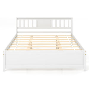 Wooden Platform Bed with Headboard and Wood Slat Support White-Queen Size