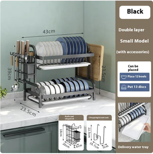 Multi-functional Double-layer Carbon Steel Tableware Storage Rack