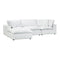 Cali Performance Fabric Modular 4 Piece Sectional in modern white, featuring plush cushions and a left-side chaise lounge, set against a plain white background.