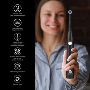Him’s and Her’s Pursonic USB Rechargeable Rotary Toothbrush Bundle – Black & White Set with 6 Brush Heads and UV Sanitizer Design by Pursonic