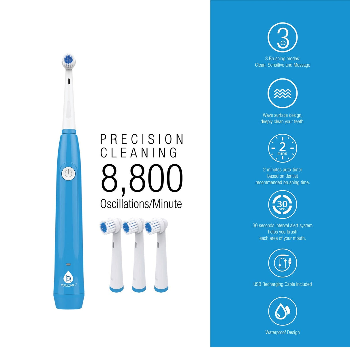 USB Rechargeable Rotary Toothbrush & UV Sanitizer Station (3 Brush Heads Included)