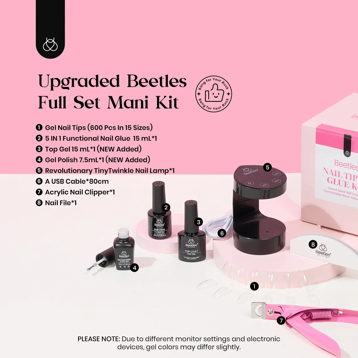 Beetles Gel Nail Kit 600Pcs Medium Almond Nail Tips with Milky White Gel Polish Top Coat, 15 Sizes Soft Clear Gel Nail Tips 5 In 1 Nail Glue Uv Nail Lamp for Nail Extension DIY Nail Salon Gift for Her B-Medium Almond 600pcs(Gel Polish & Top Coat）