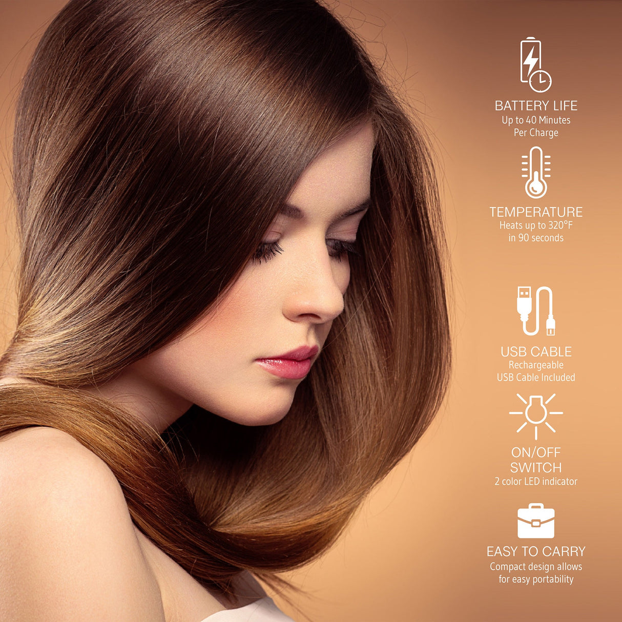 USB Rechargeable Cordless Hair Straightener by Pursonic