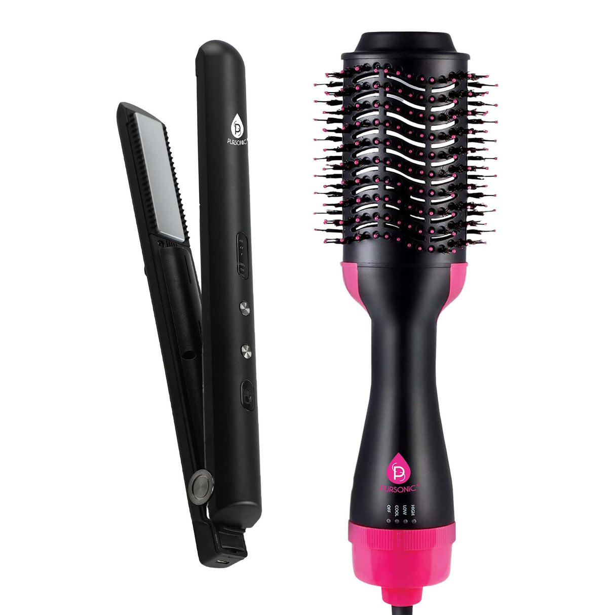 Style-on-the-Go Bundle – Cordless Hair Straightener & One Step Volumizer Brush for Sleek, Voluminous Hair Anytime, Anywhere by Pursonic