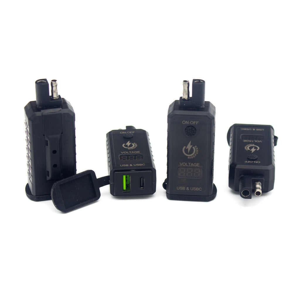 SAE to USBC & USB Adapters with Switched on off Digital Voltage Display by GloDea