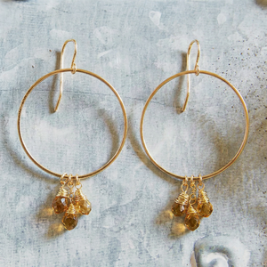 Radiant Crystal Dangle Hoops Earrings in Gold | Cut Glass Gemstones