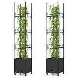 Raised Garden Bed with Obelisk Trellis and 3 Heights & Detachable PE-Coated Metal Tubes-Black