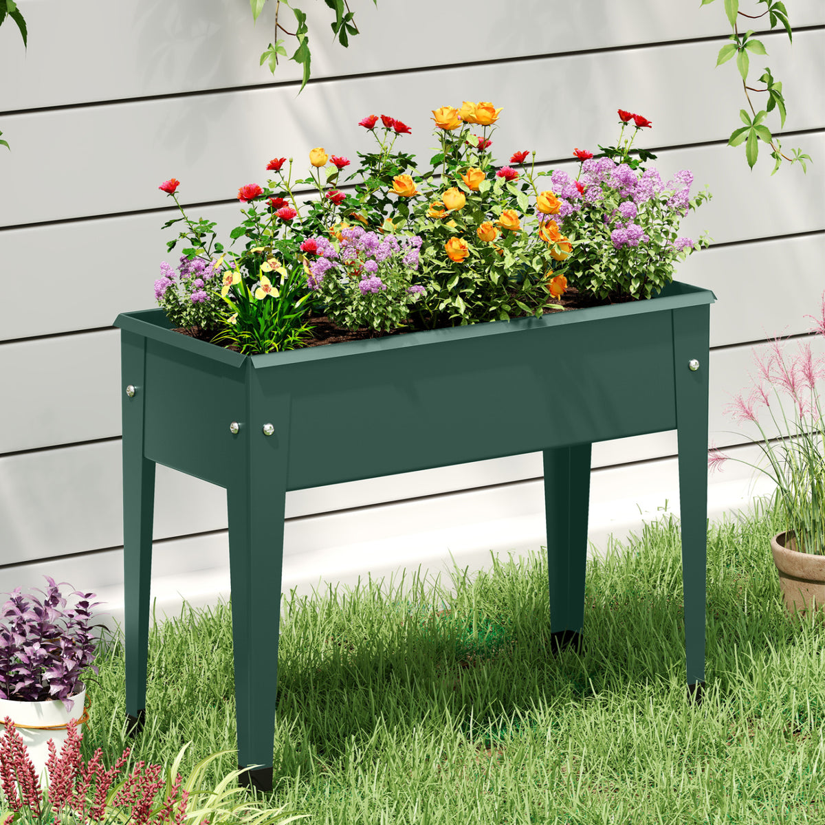 Raised Garden Bed Elevated Metal Gardening Box with Legs-Green