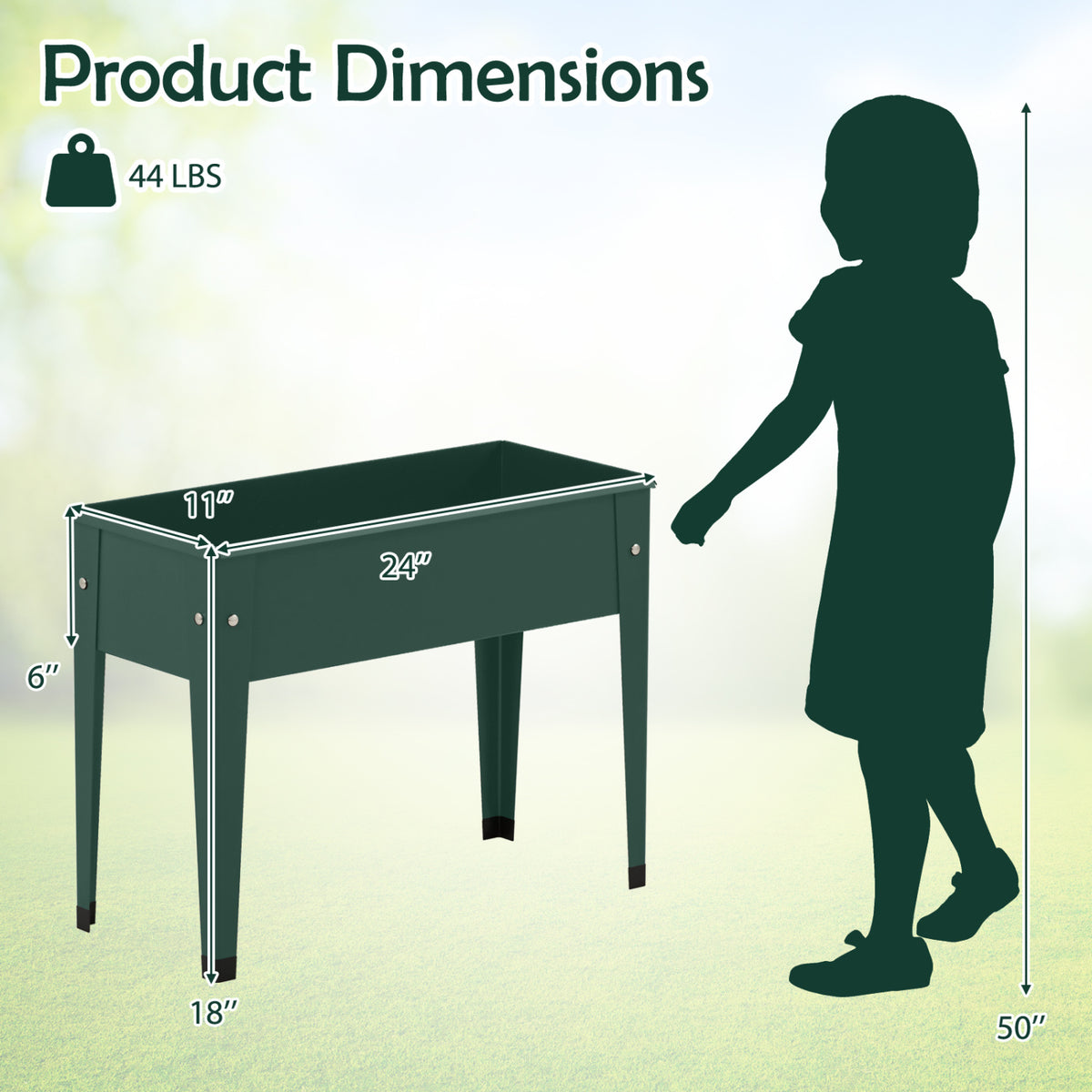 Raised Garden Bed Elevated Metal Gardening Box with Legs-Green