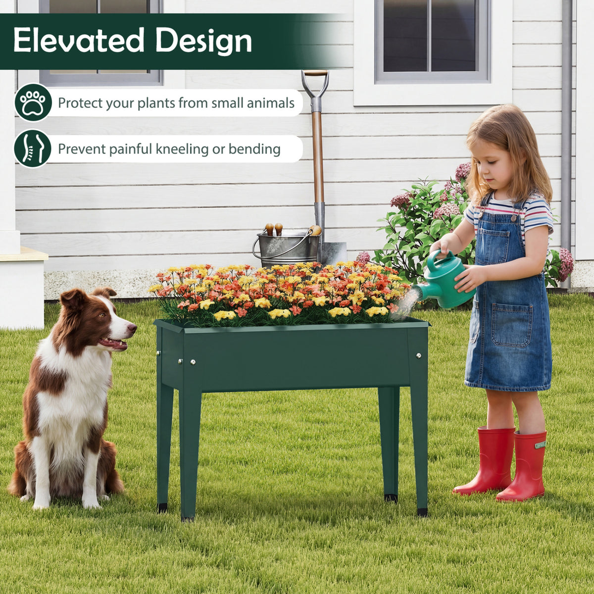 Raised Garden Bed Elevated Metal Gardening Box with Legs-Green