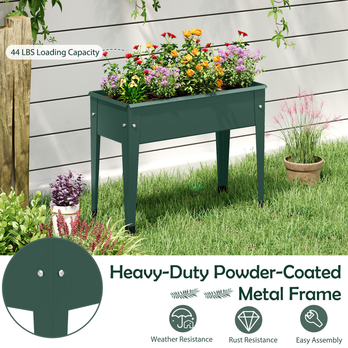 Raised Garden Bed Elevated Metal Gardening Box with Legs-Green