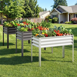 Raised Garden Bed Set of 2 Electro-Coating Metal Large Elevated Planter Box-Silver