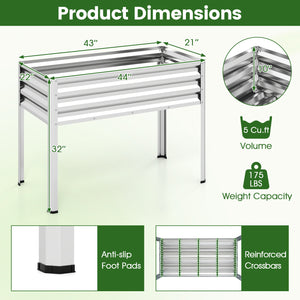 Raised Garden Bed Set of 2 Electro-Coating Metal Large Elevated Planter Box-Silver