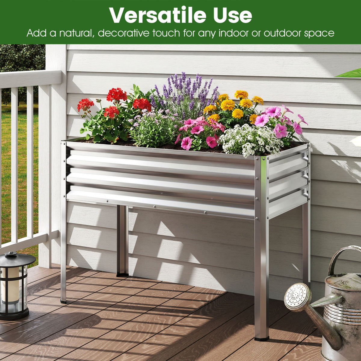 Raised Garden Bed Set of 2 Electro-Coating Metal Large Elevated Planter Box-Silver