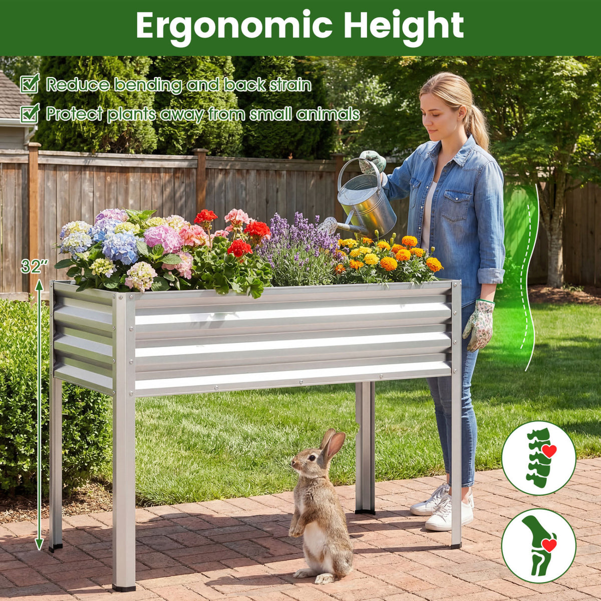 Raised Garden Bed Set of 2 Electro-Coating Metal Large Elevated Planter Box-Silver