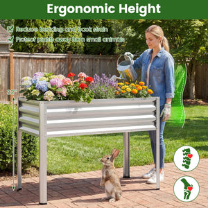 Raised Garden Bed Set of 2 Electro-Coating Metal Large Elevated Planter Box-Silver