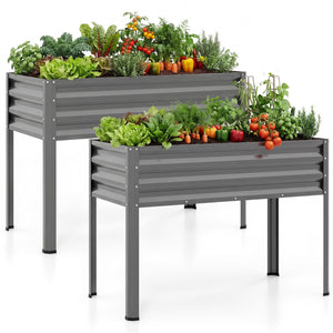 Raised Garden Bed Set of 2 Electro-Coating Metal Large Elevated Planter Box-Grey