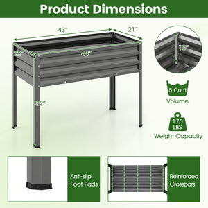 Raised Garden Bed Set of 2 Electro-Coating Metal Large Elevated Planter Box-Grey