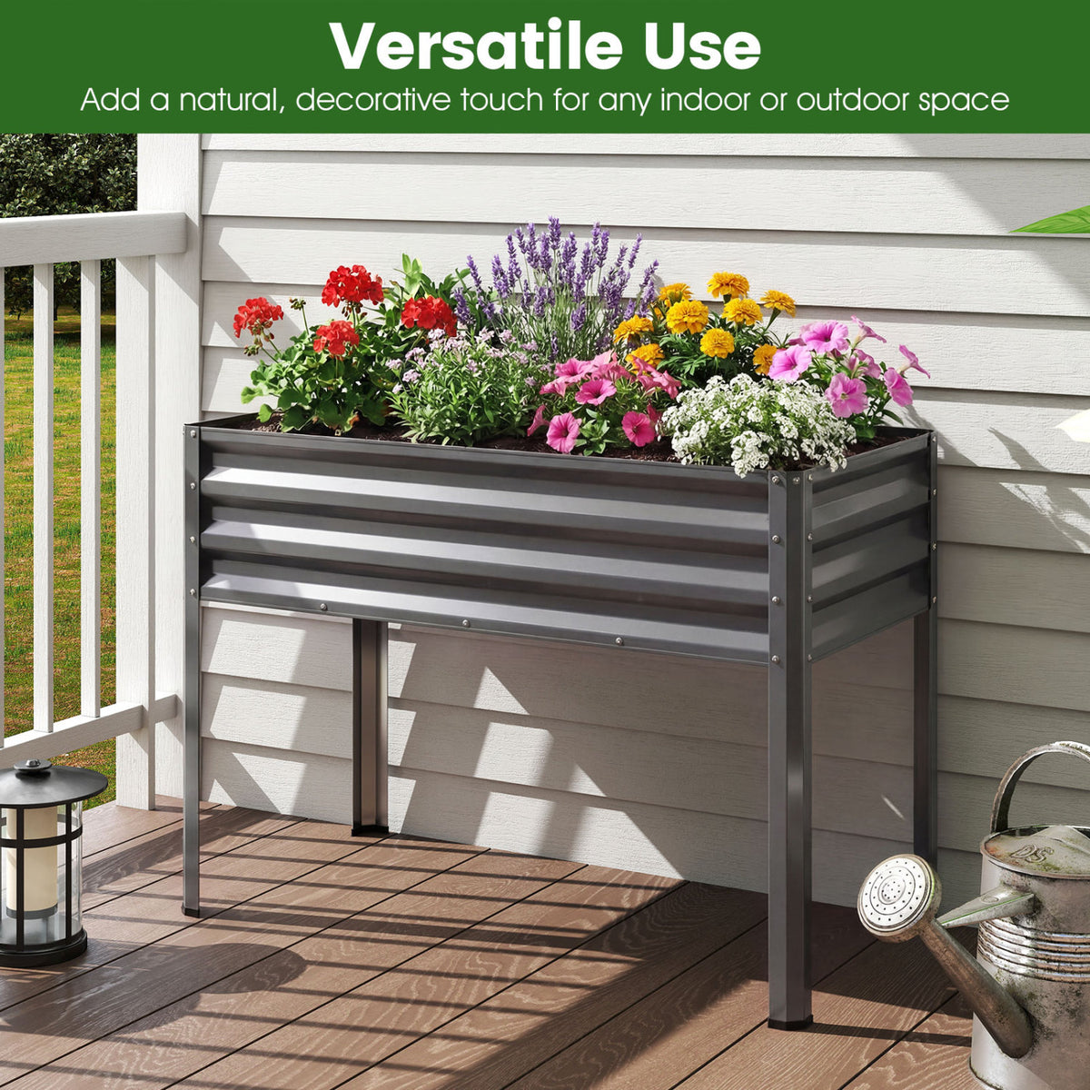 Raised Garden Bed Set of 2 Electro-Coating Metal Large Elevated Planter Box-Grey