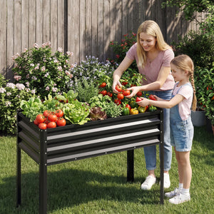 Raised Garden Bed Set of 2 Electro-Coating Metal Large Elevated Planter Box-Black