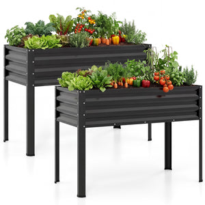 Raised Garden Bed Set of 2 Electro-Coating Metal Large Elevated Planter Box-Black