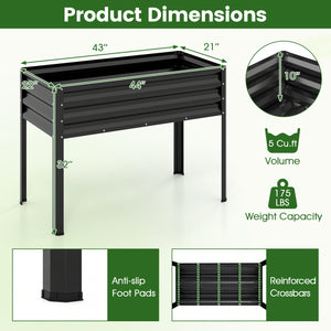 Raised Garden Bed Set of 2 Electro-Coating Metal Large Elevated Planter Box-Black