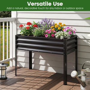 Raised Garden Bed Set of 2 Electro-Coating Metal Large Elevated Planter Box-Black