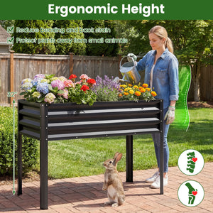 Raised Garden Bed Set of 2 Electro-Coating Metal Large Elevated Planter Box-Black